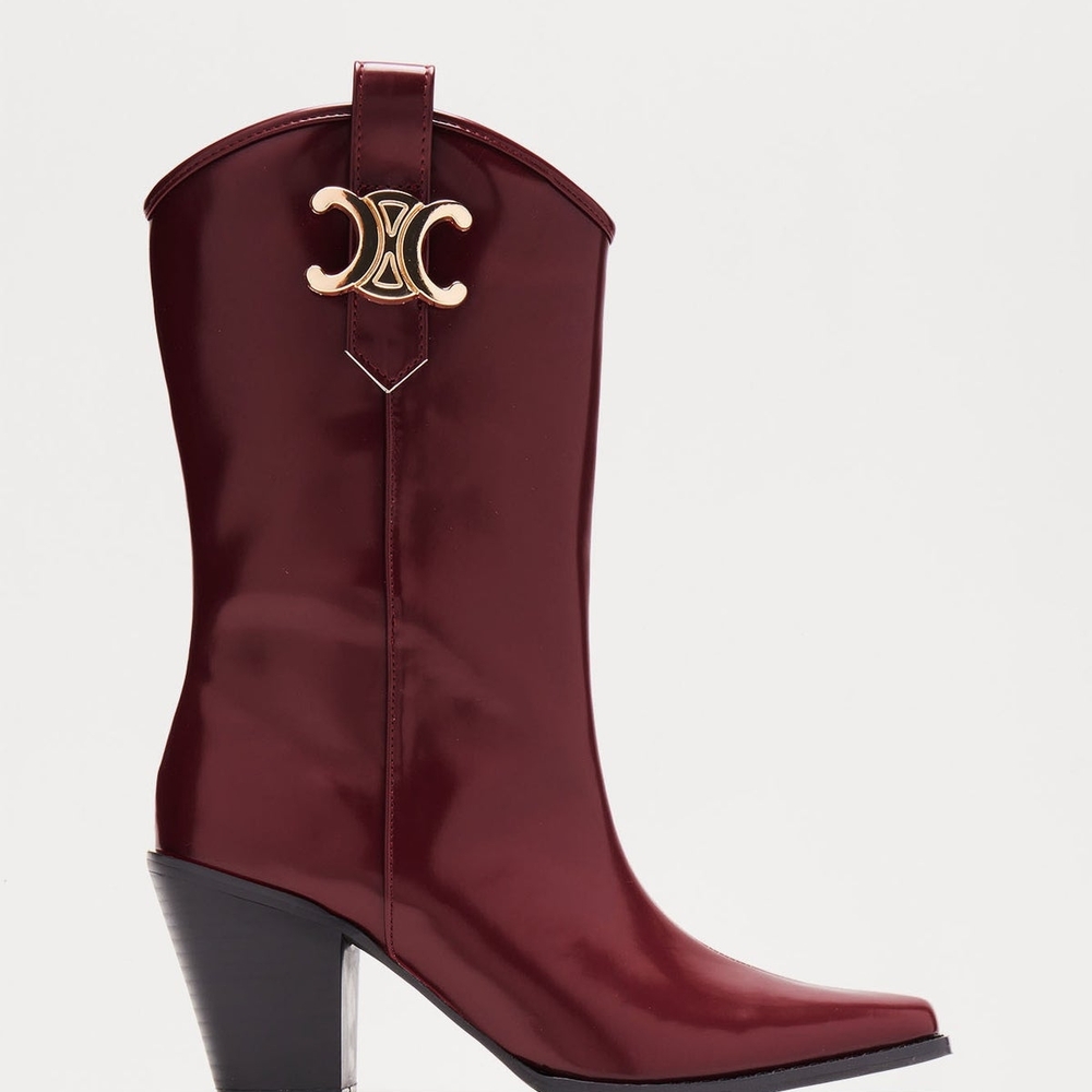 Red Heeled Boots with Metallic Embellishment